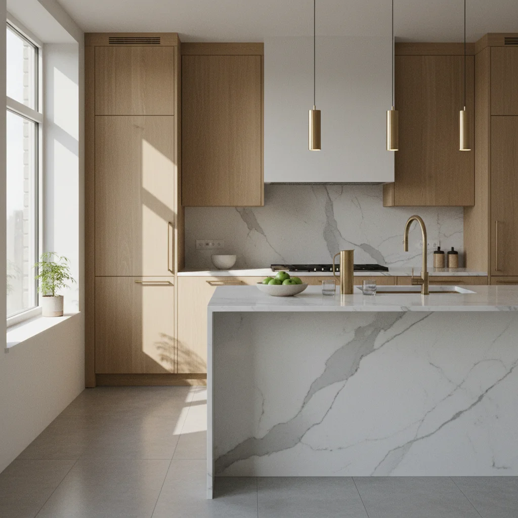 Effet marbre blanc en cuisine : le luxe accessible