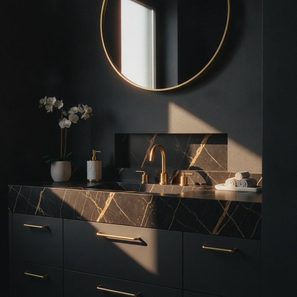 Effet marbre Portoro noir et or : le prestige absolu